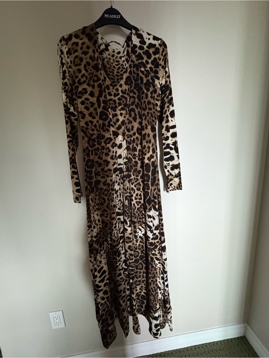 Roberto Cavalli Dresses & Skirts - Roberto Cavalli Leopard Print Long Sleeve Maxi Dress - Brown/Black médium